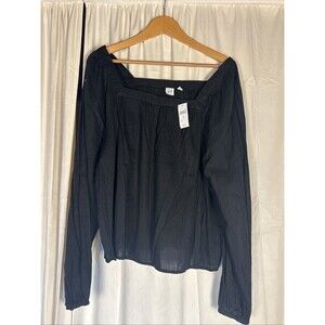 GAP Boho Peasant Shirt Cotton Viscose Black Blouse Size XL